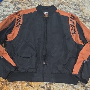 Harley-Davidson Men's Black and Orange Bomber Jacket